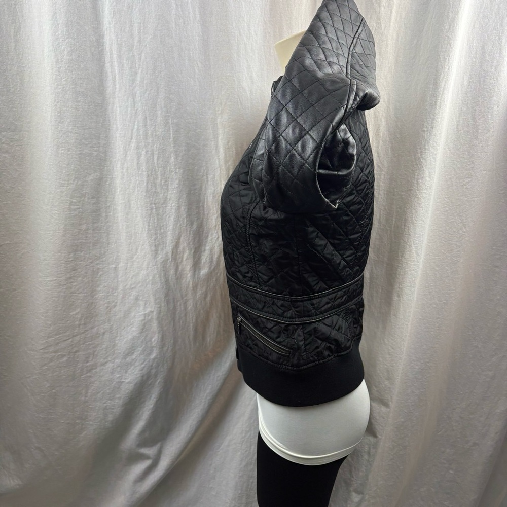 Teenflo Jacket Womens Black Quilted Zip Up With Faux Leather Arms 8 - Picture 5 of 9